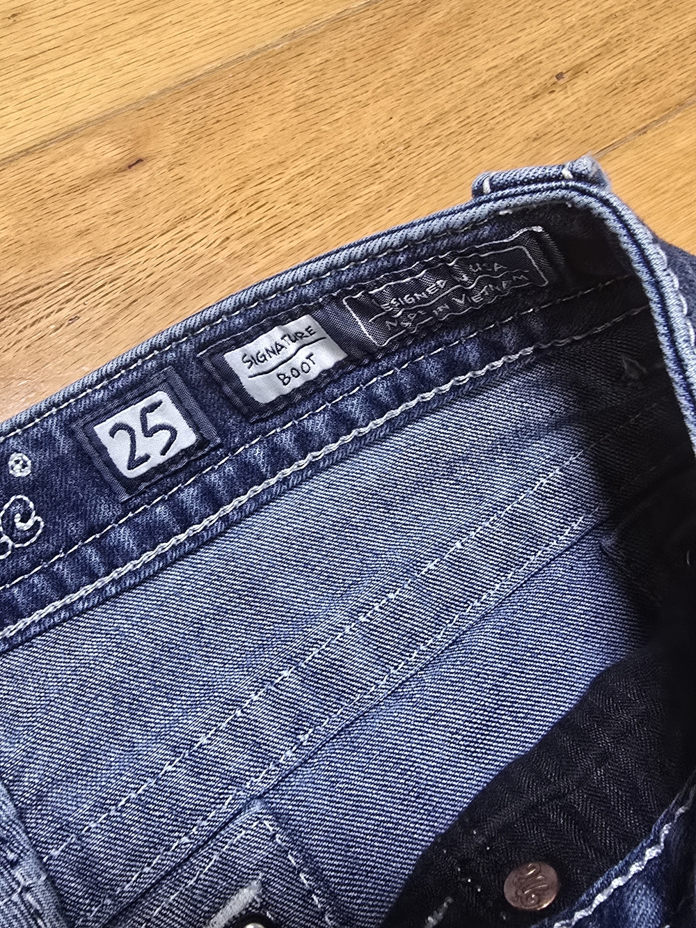 Miss Me Dark Blue Bootcut Jeans with Studded Front Pockets - Picture 3 of 7